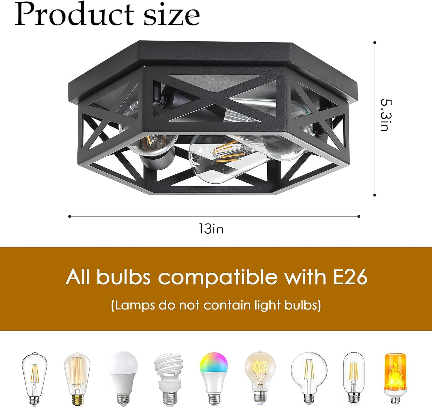 Lámpara techo negro 13pulg 3 luces empotrado cocina dormitorio