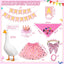 5 Pzas Disfraz Ganso Cumpleaños con Corona Rosa Bandana 23pulg