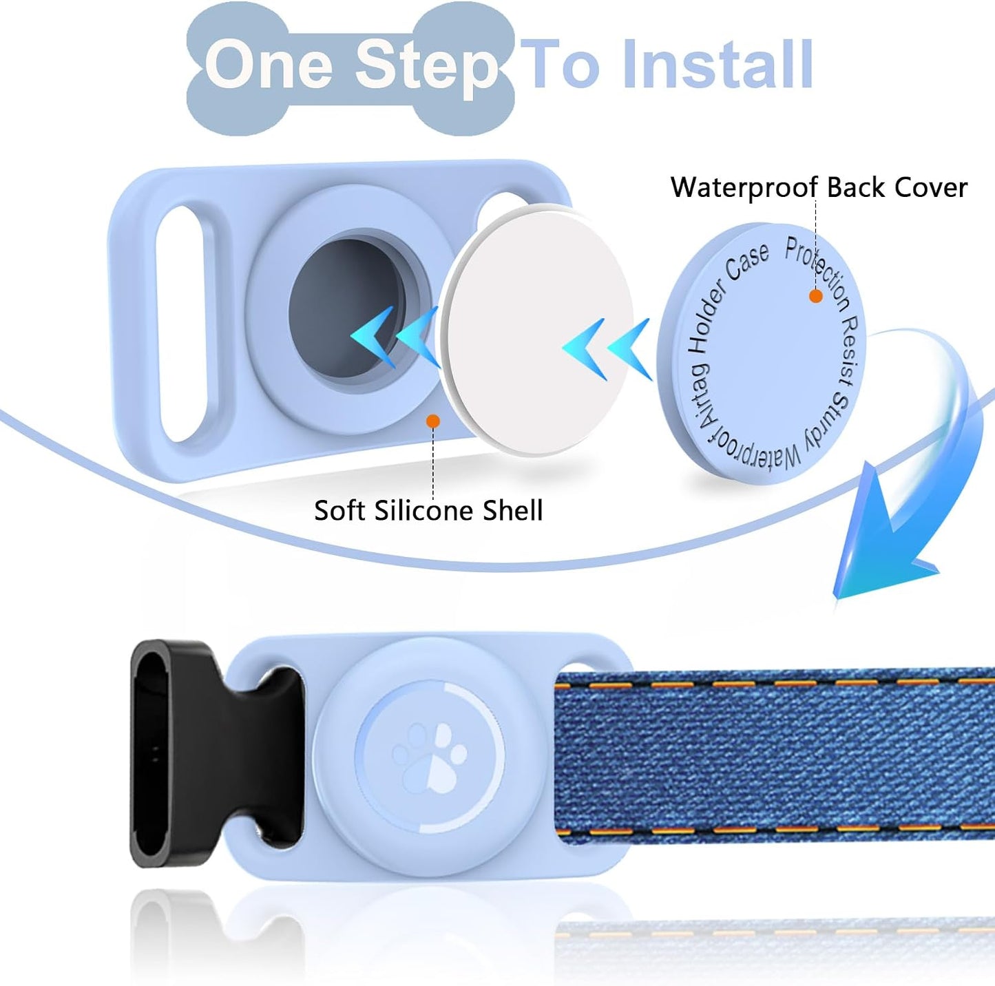 2 Fundas AirTag impermeable silicona para collar perro azul claro