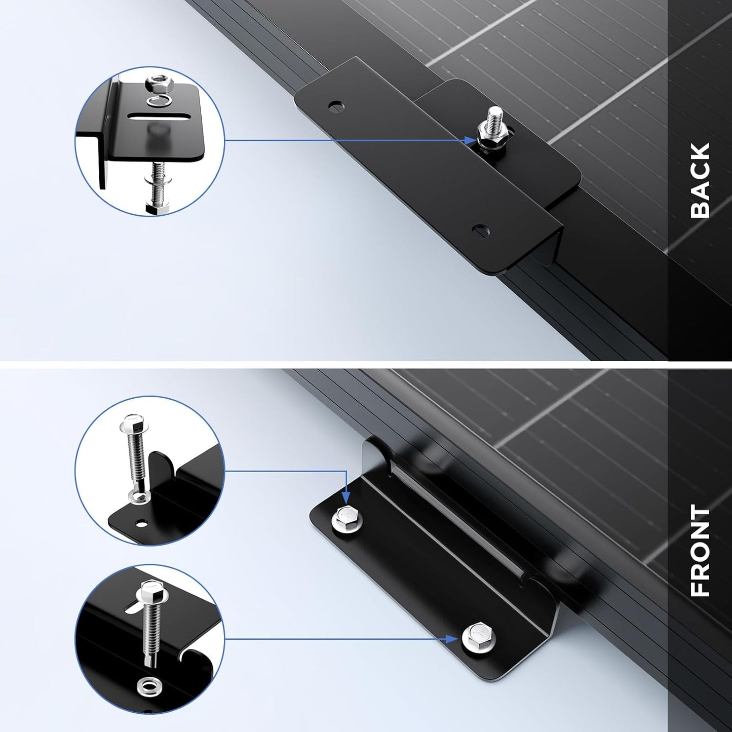 Soportes Z aluminio negro para paneles solares RV barco