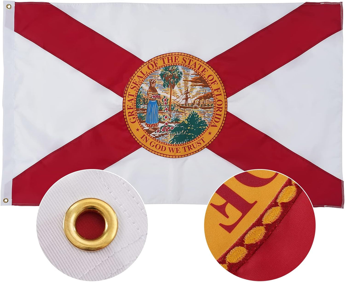 Bandera Florida 6x10ft bordada poliéster resistente