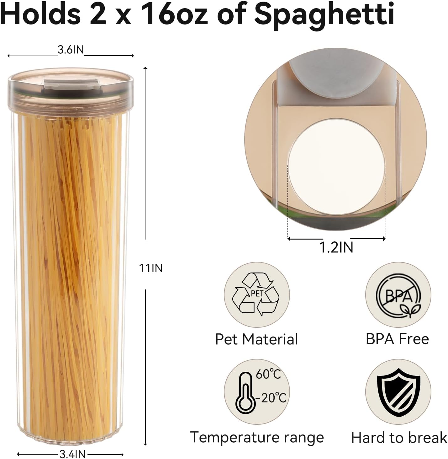 Contenedor pasta 48oz transparente hermético para despensa