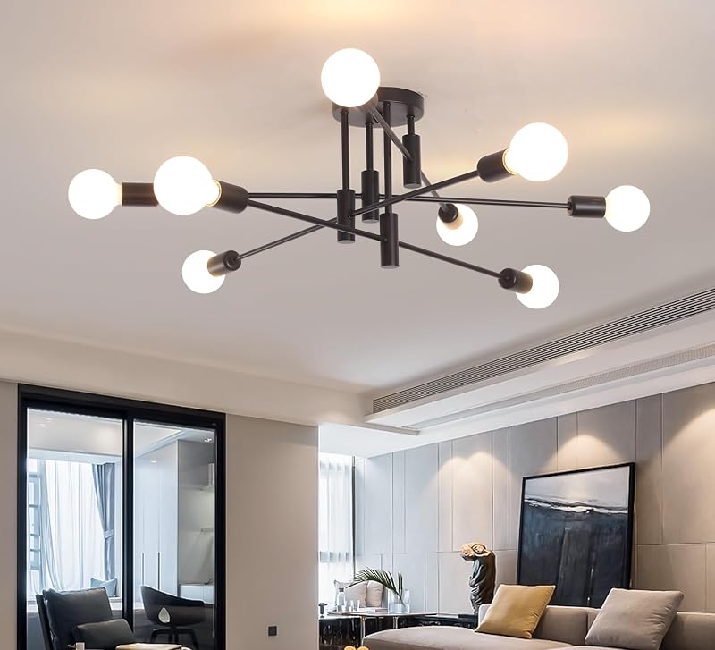 Lámpara techo sputnik industrial 8 luces negra