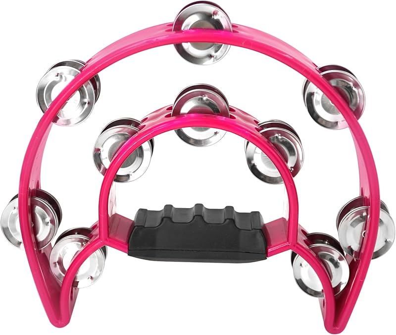 Pandereta metal cascabeles doble fila rosa para niños y adultos