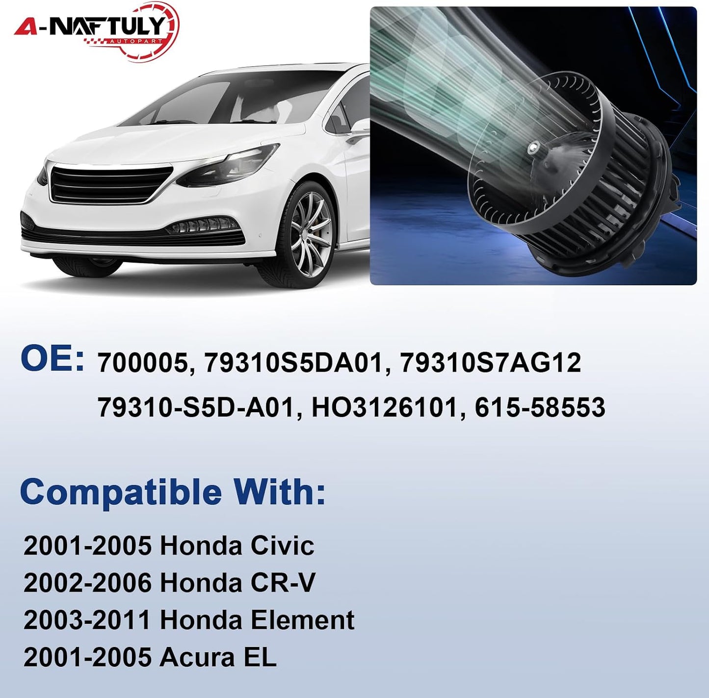 Ventilador HVAC reemplazo Honda Civic CRV 01-06 Acura EL
