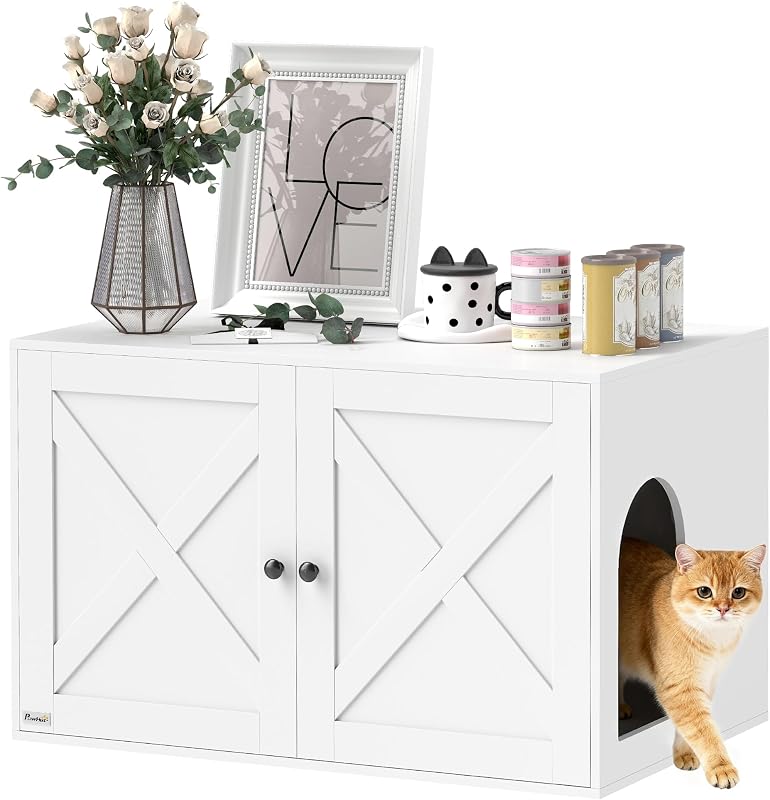 Caja arena gatos oculta puerta 31.5x21x20pulg blanco
