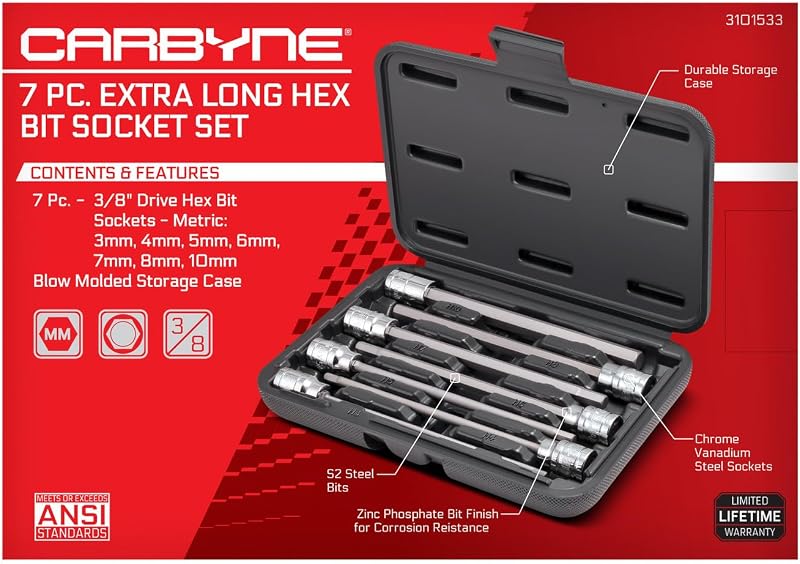 Set 7 llaves Allen métricas 3/8" S2 acero 6.1"