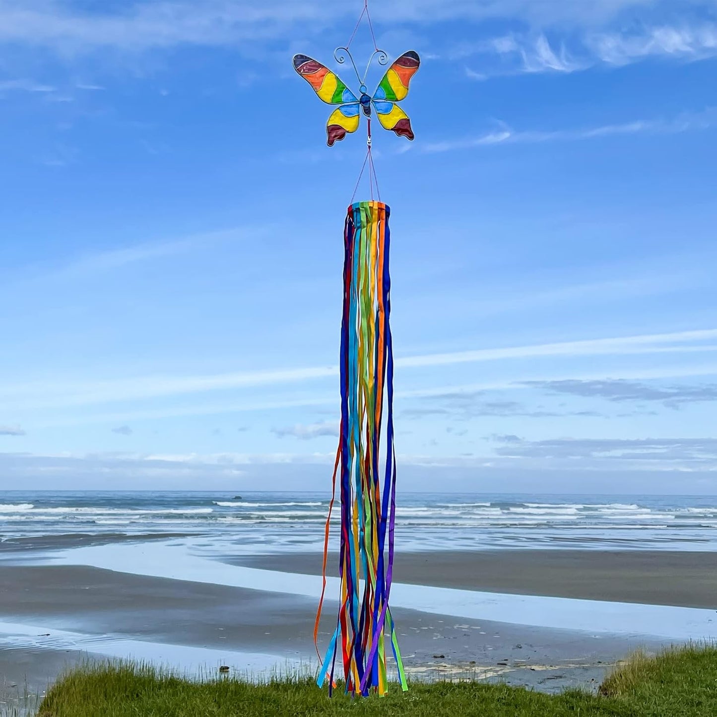 Mariposa y cinta windsock colorido medalion resina
