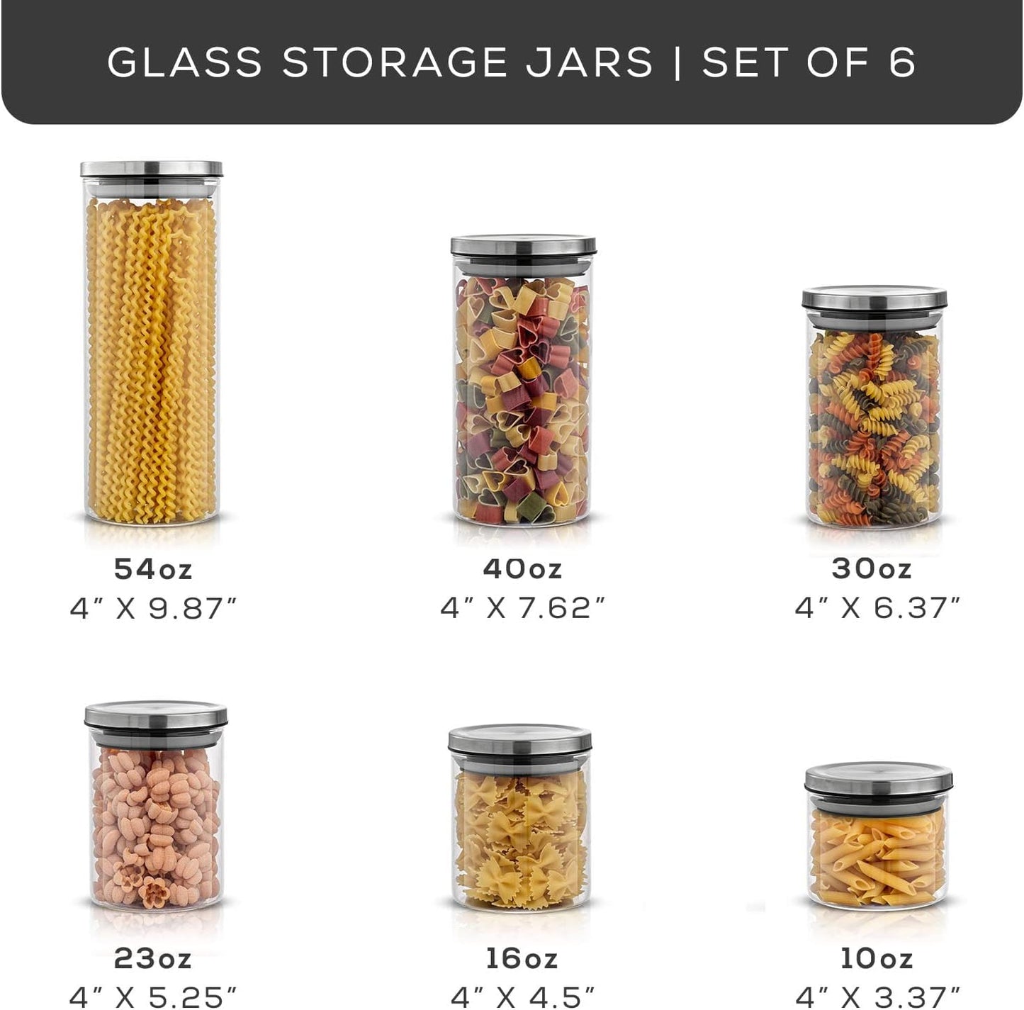 6 Tarros Vidrio con Tapas Acero Inox para Almacenar