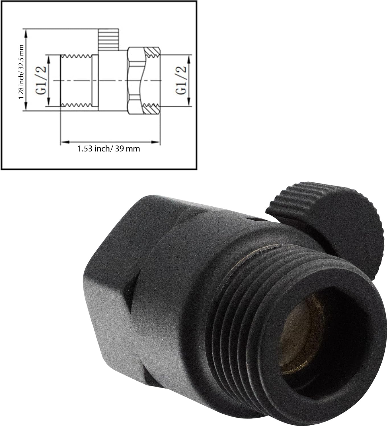 Válvula control flujo agua ducha G1/2 negro mate