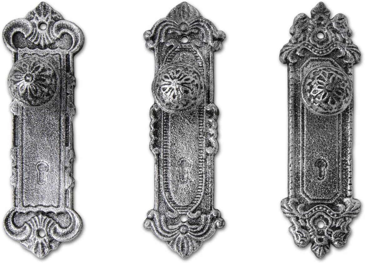 Ganchos hierro fundido pared set 3 color plata/negro