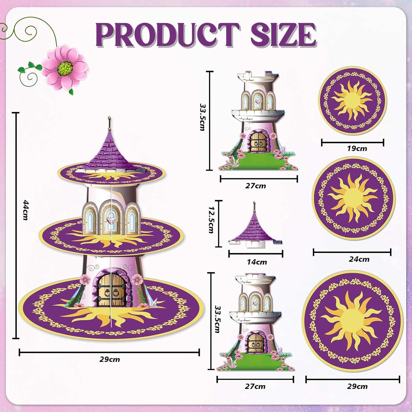 Soporte pastel princesa morado decoración bautizo