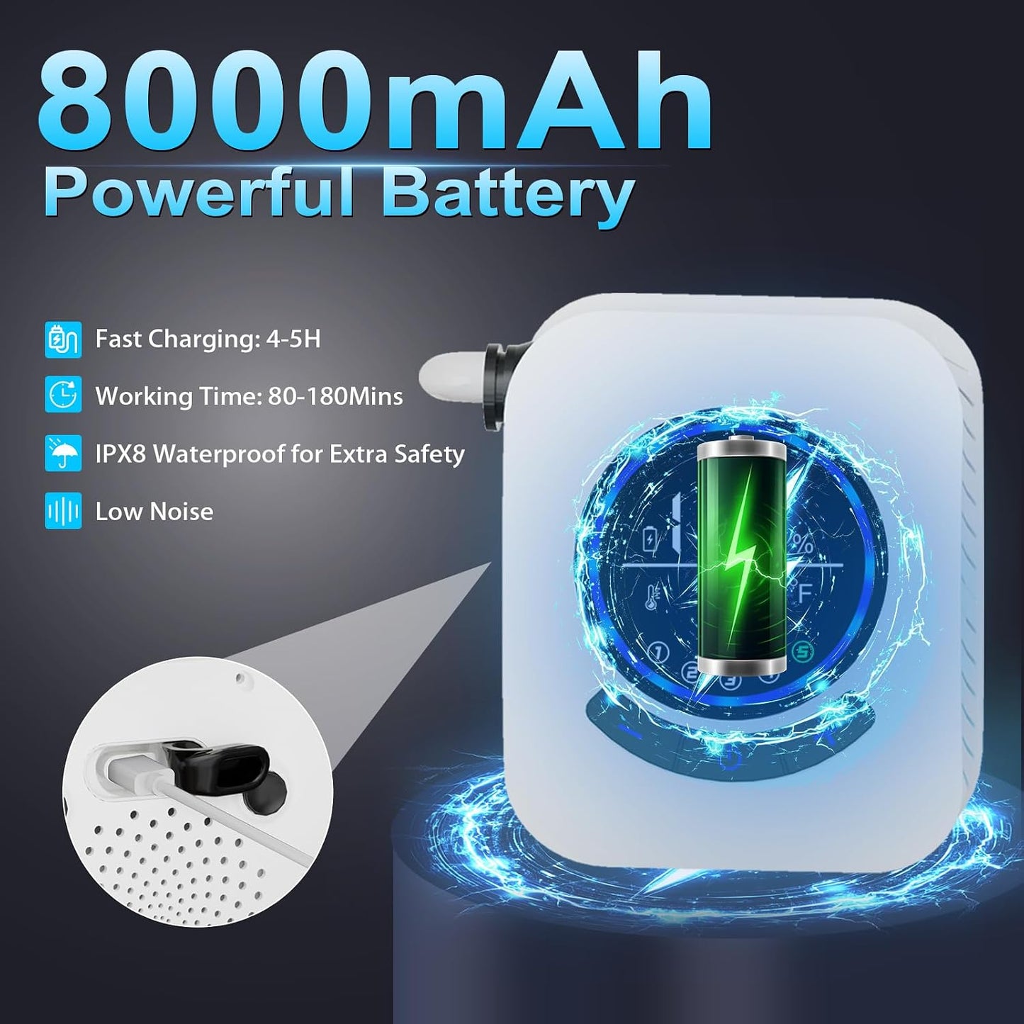 Ducha portatil camping 8000mAh con 5 presiones y LED