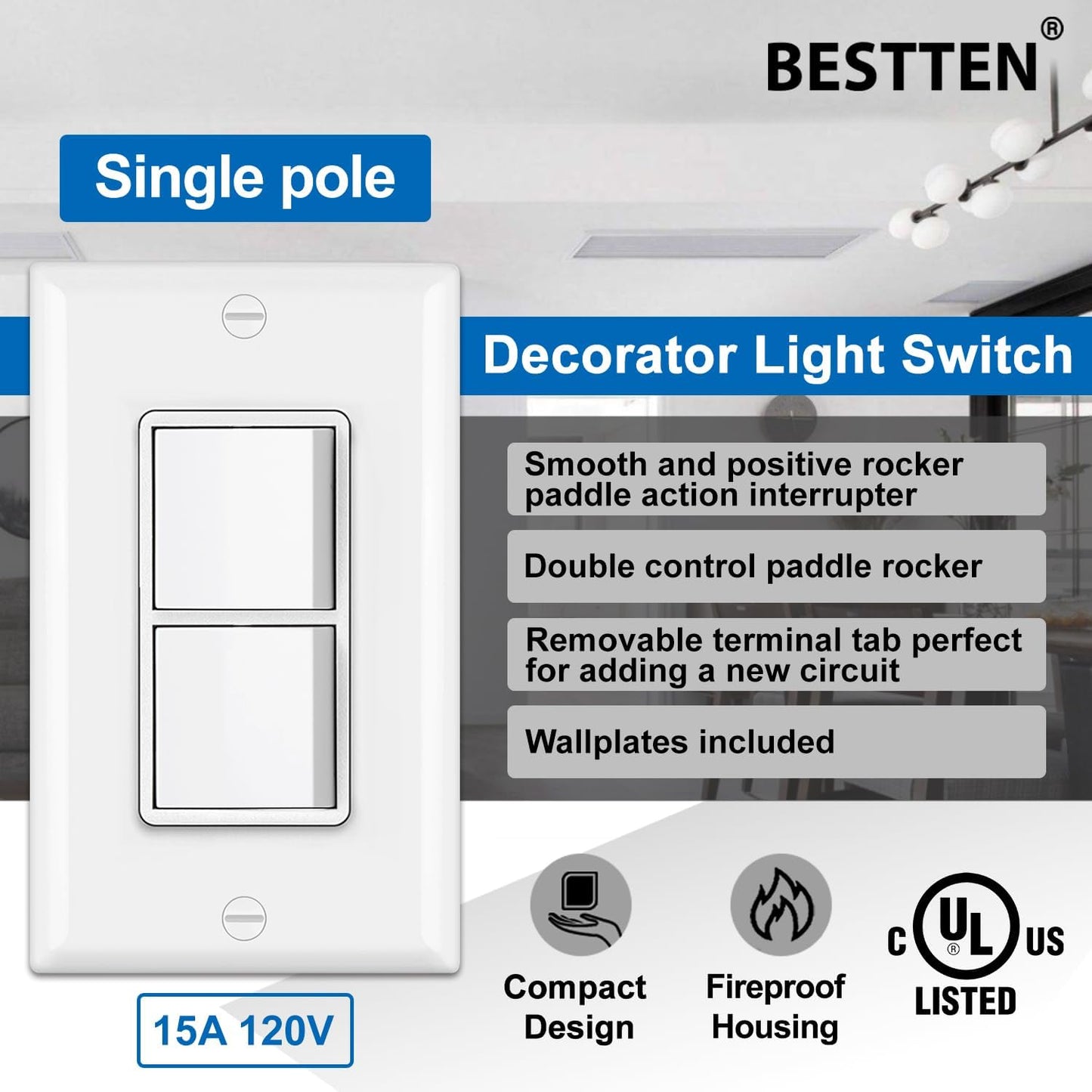 5 Interruptores Luz Doble 15-120V Pared Balancines Duales