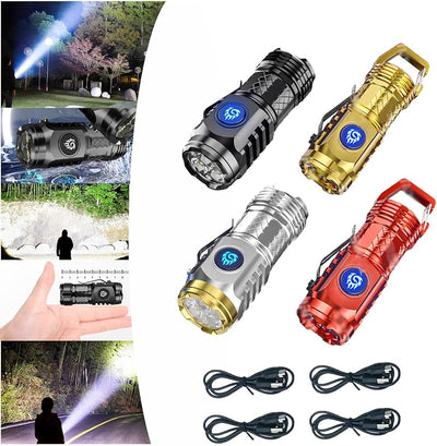 4 Linternas Tres Ojos Mini Led Impermeable Recargable Camping