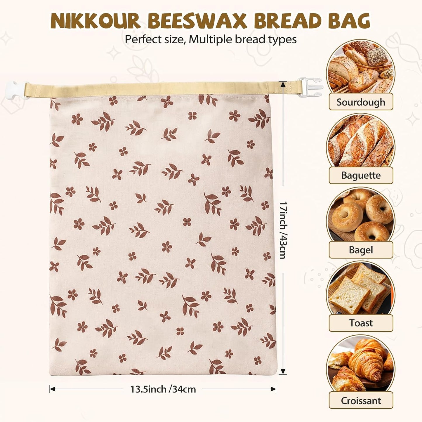 Bolsas pan lino con cera abejas doble cierre reutilizables