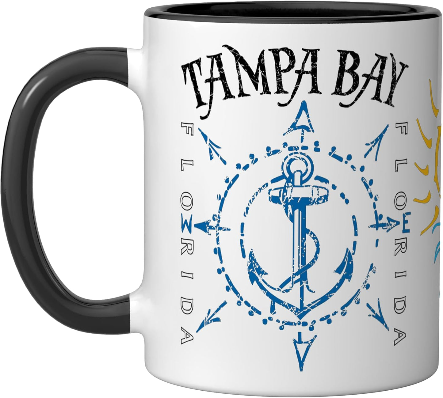 Taza Cerámica Náutica Rosa de Compás Negro/Blanco