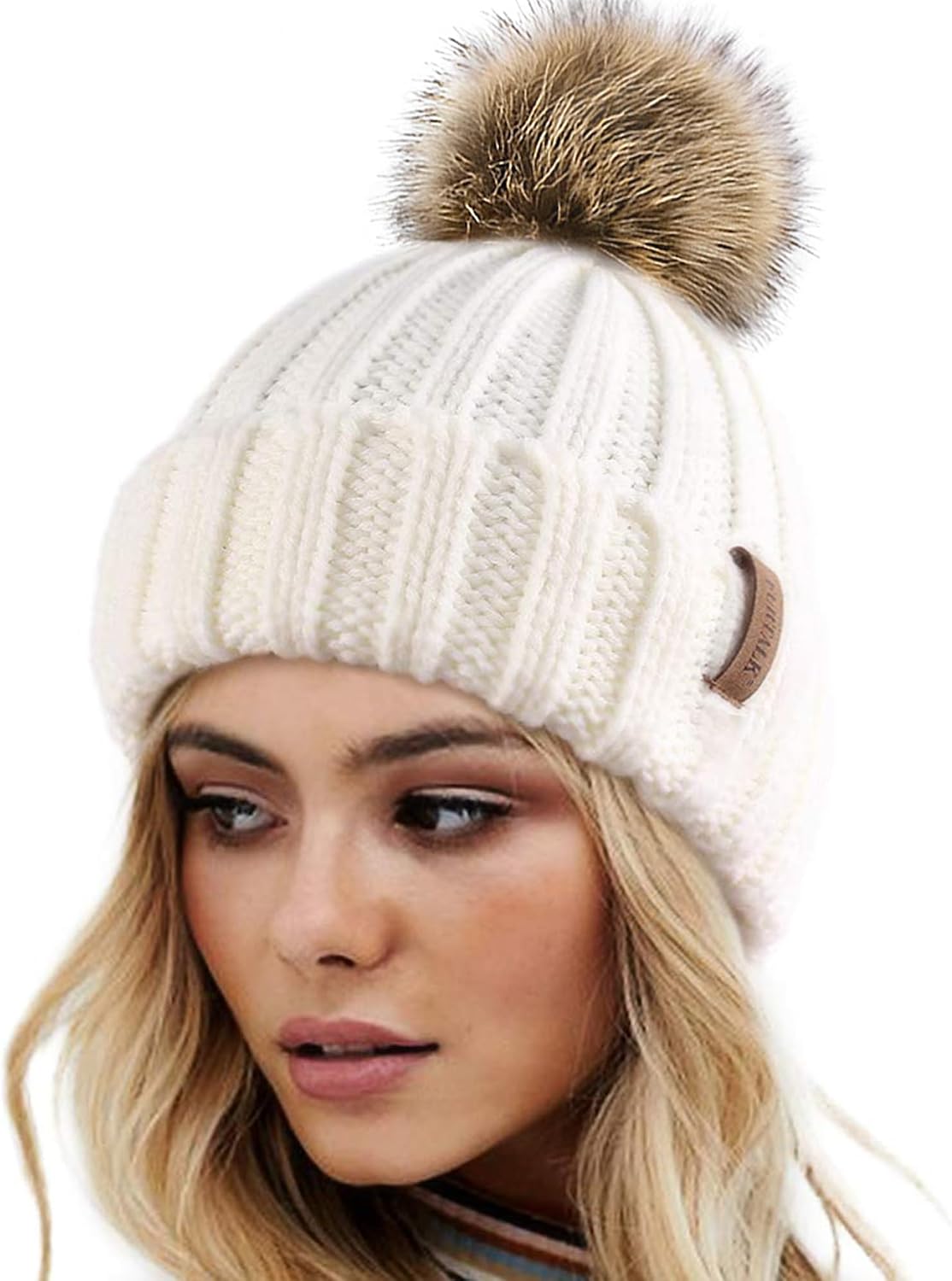 Gorro invierno mujer pompón piel sintética calavera