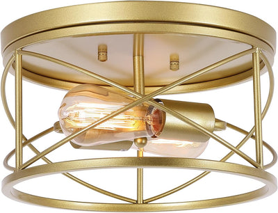 Lámpara techo industrial moderna dorada 2 luces