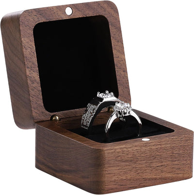 Caja madera soporte anillos doble ranura negro