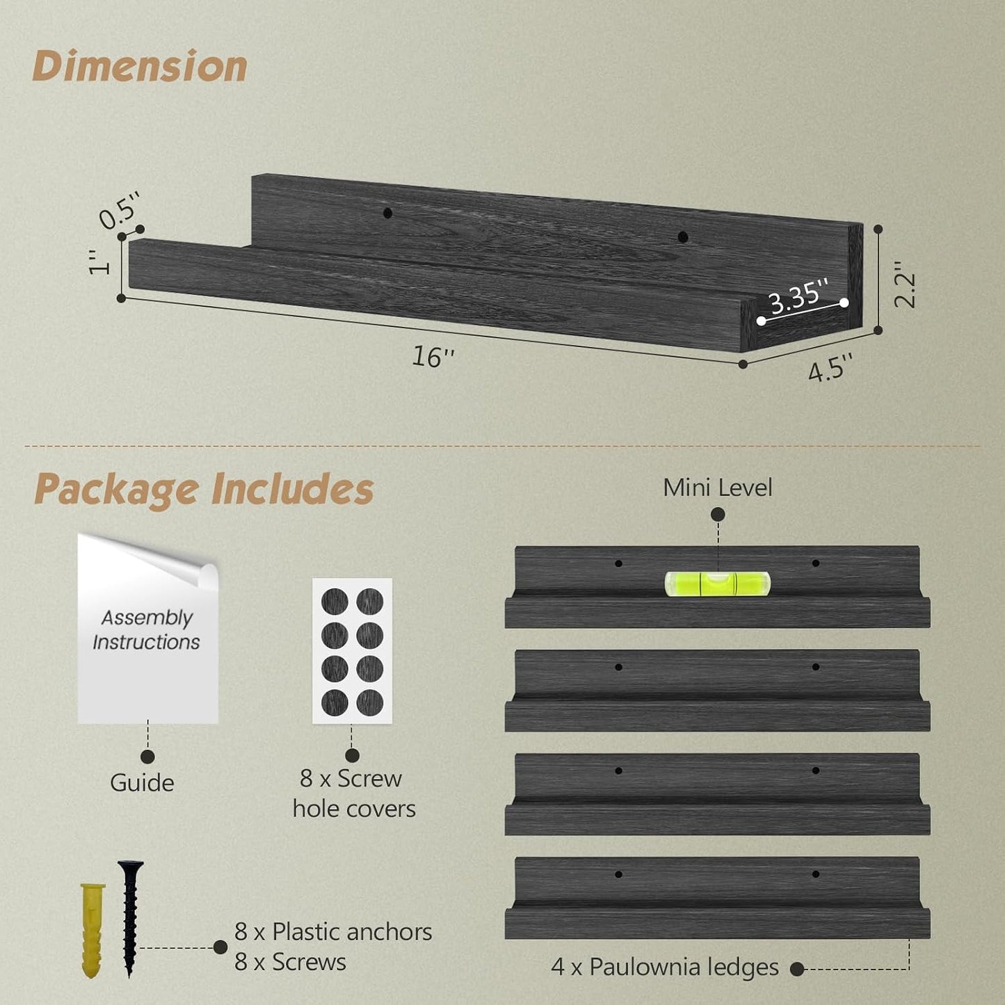 Estante flotante negro para pared baño dormitorio cocina