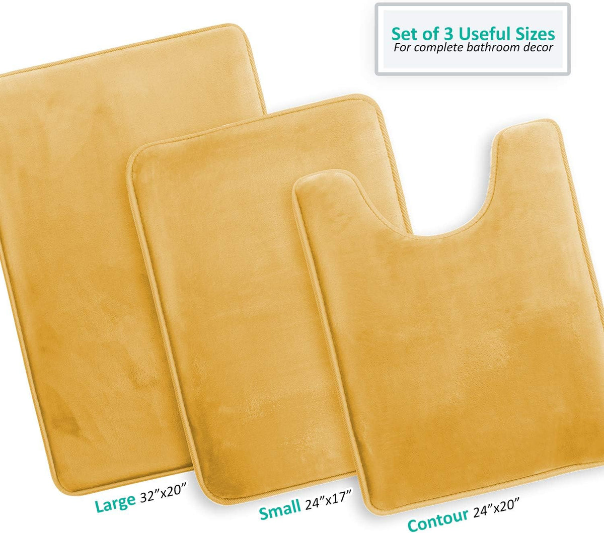 Set 3 Alfombras Baño Espuma Viscoelástica Antiderrap Dorado