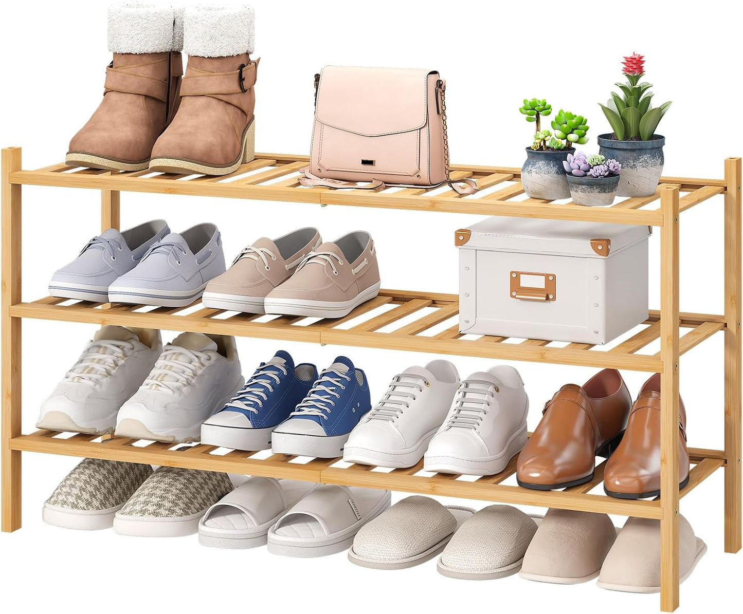 Zapatero largo 3 niveles madera bambú apilable