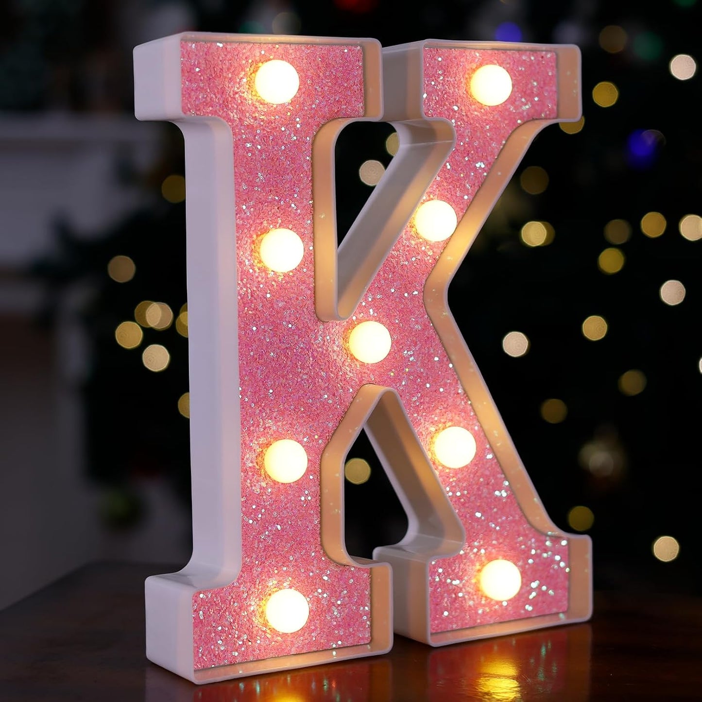 Luces LED Letras Rosa con Brillantina para Fiesta Boda Nocturno