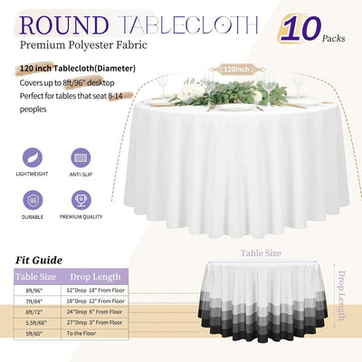 10 Manteles Poliéster 120pulg Blancos Impermeables Bodas