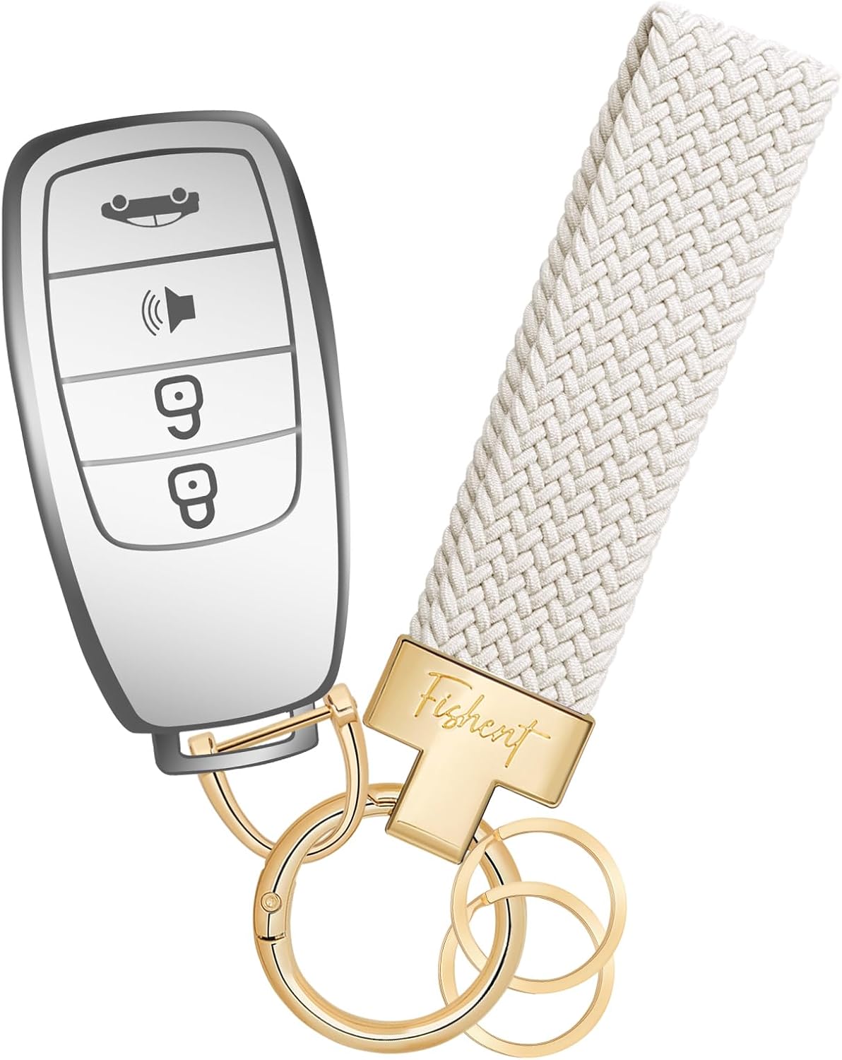 Llavero elástico para auto con 3 anillos antipérdida