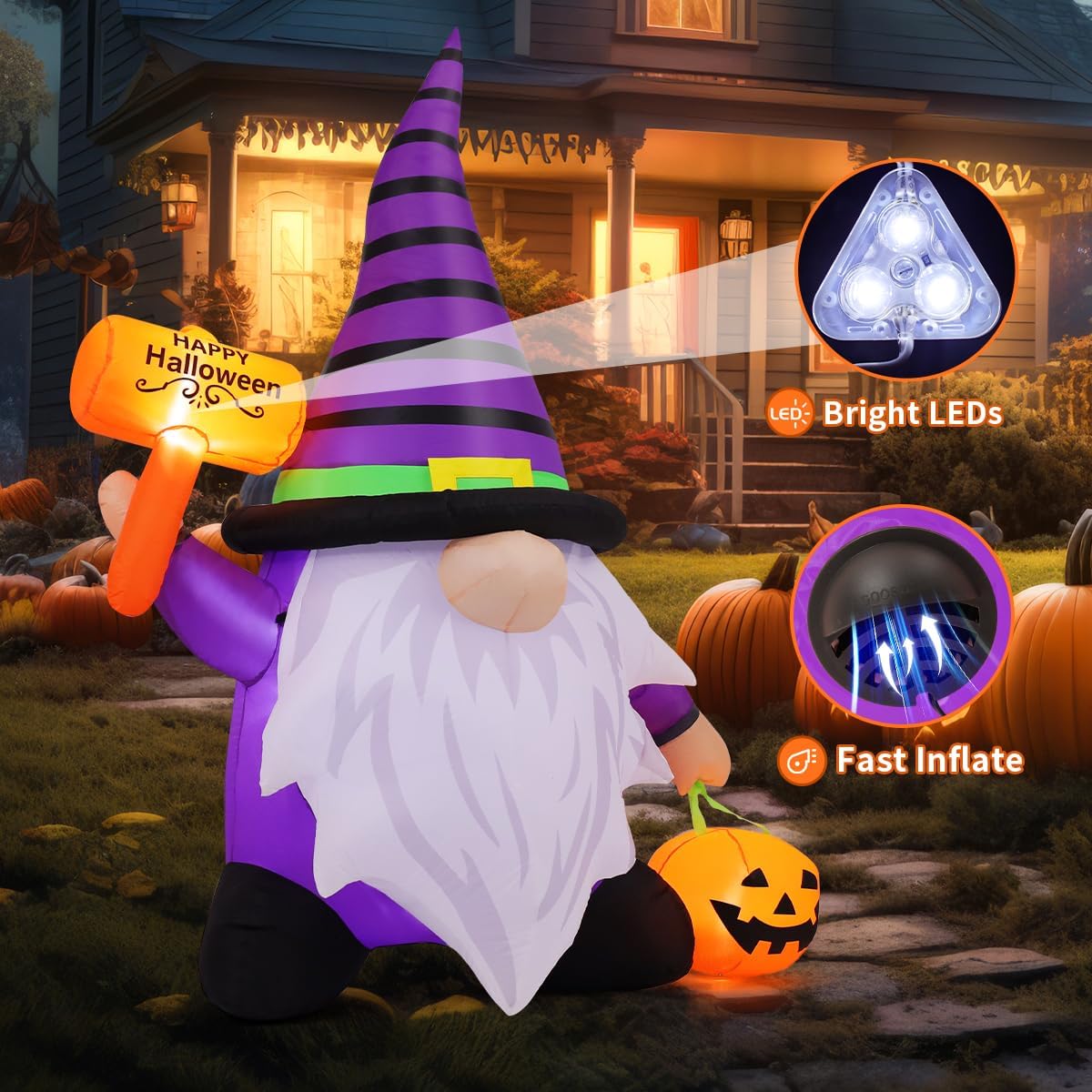 Gnomo inflable Halloween 6.7" con luces LED patio exterior