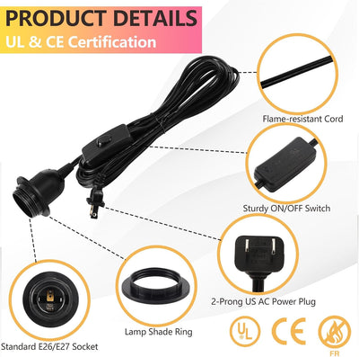 Cable luz colgante 20pulg E26 con enchufe paquete 2