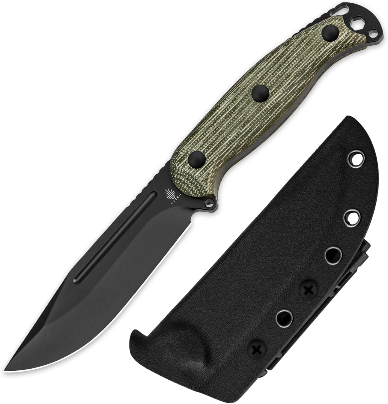 Cuchillo fija D2 4.43pulg micarta verde tang completo