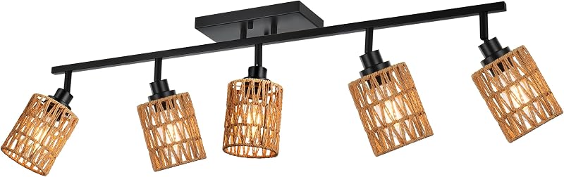 Lámpara techo 5 luces ratán luz giratoria baño pasillo
