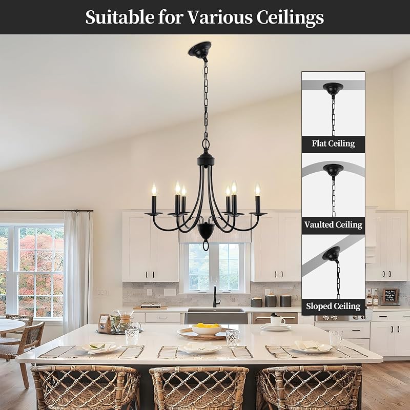 Candelabro negro 6 luces 22" base E12 industrial