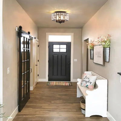 Lámpara techo cristal 4 luces negras pasillo cocina