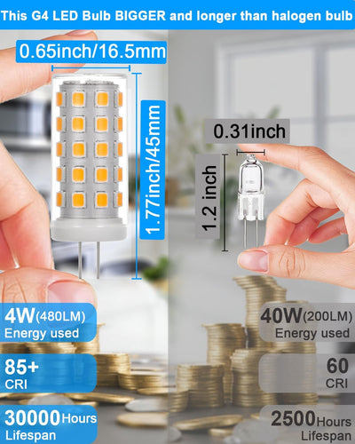 Pack 6 Bombillas LED G4 12V 4W 3000K Blanco Cálido Base Cerámica