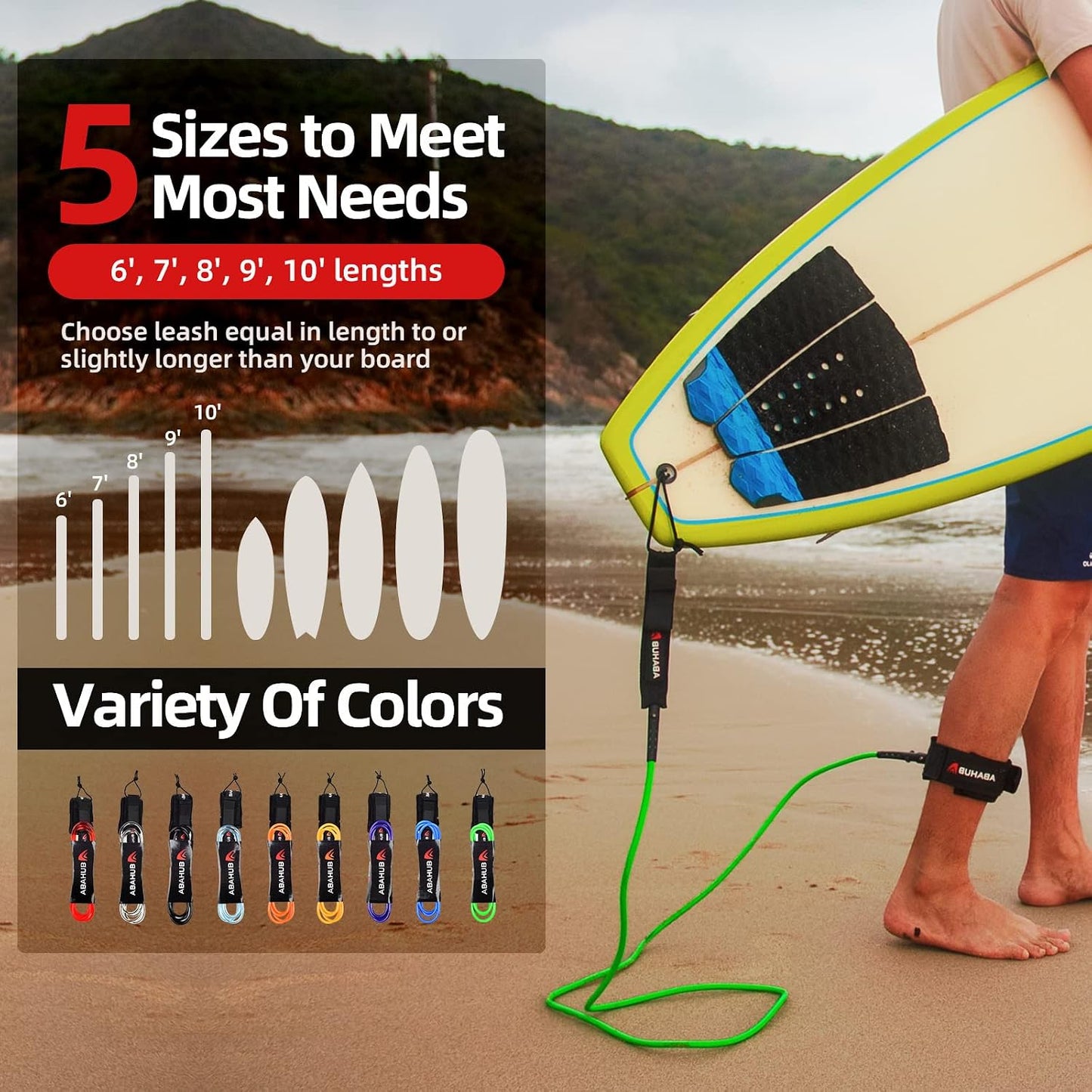 Correa surf premium 6/7/8/9/10 pies antiderrap