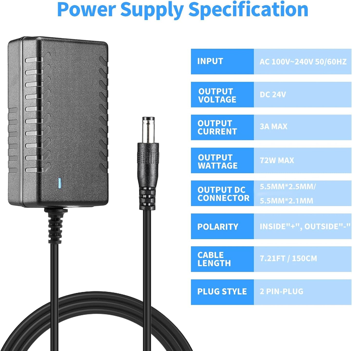 Adaptador cc 24v 3a 100-240v para tira led 24v