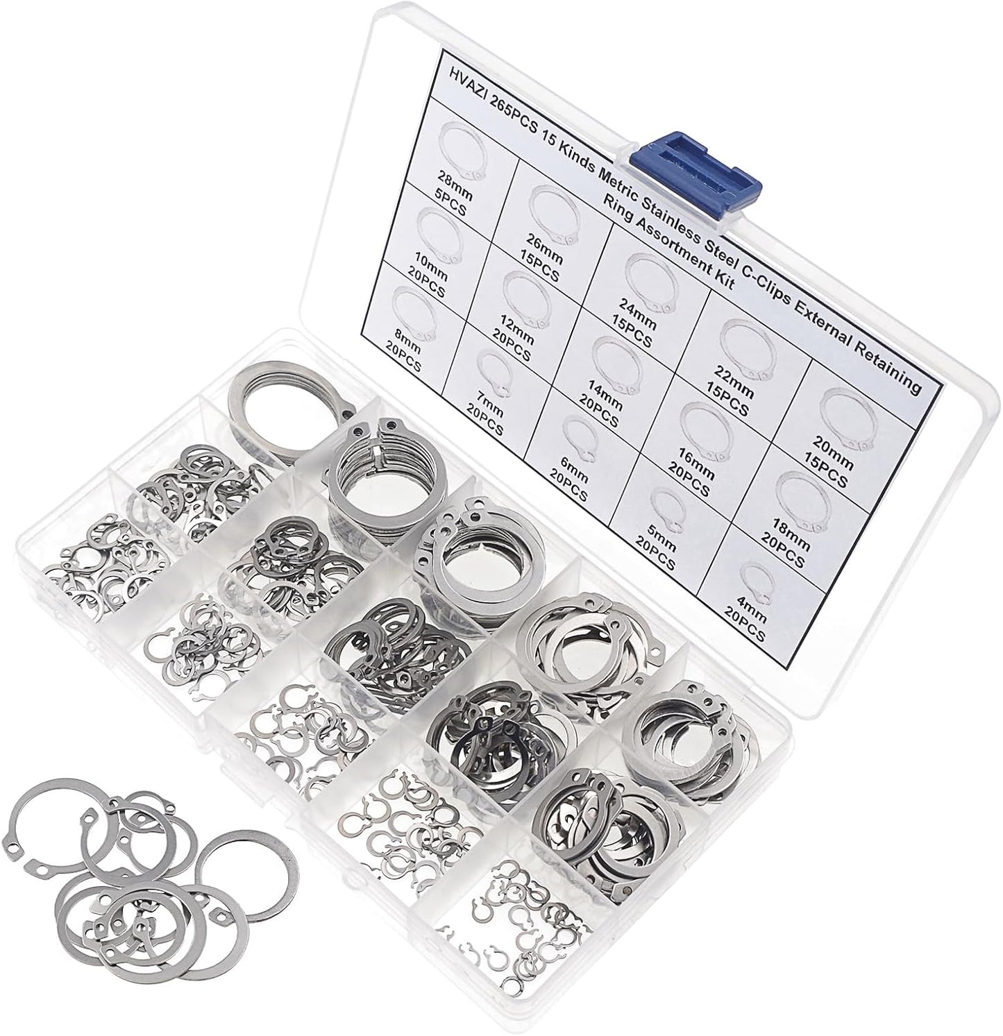265 Pzas Anillo Retención Acero Inox 0.157-1.102pulg