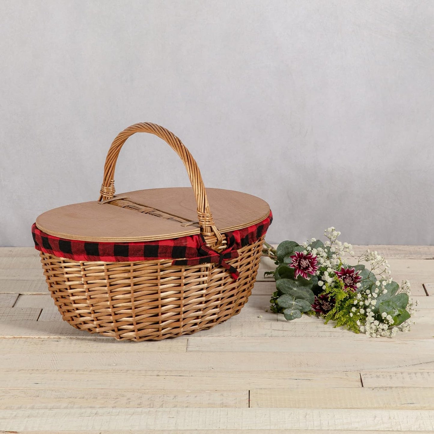 Cesta picnic mimbre tapa dividida forro remov.