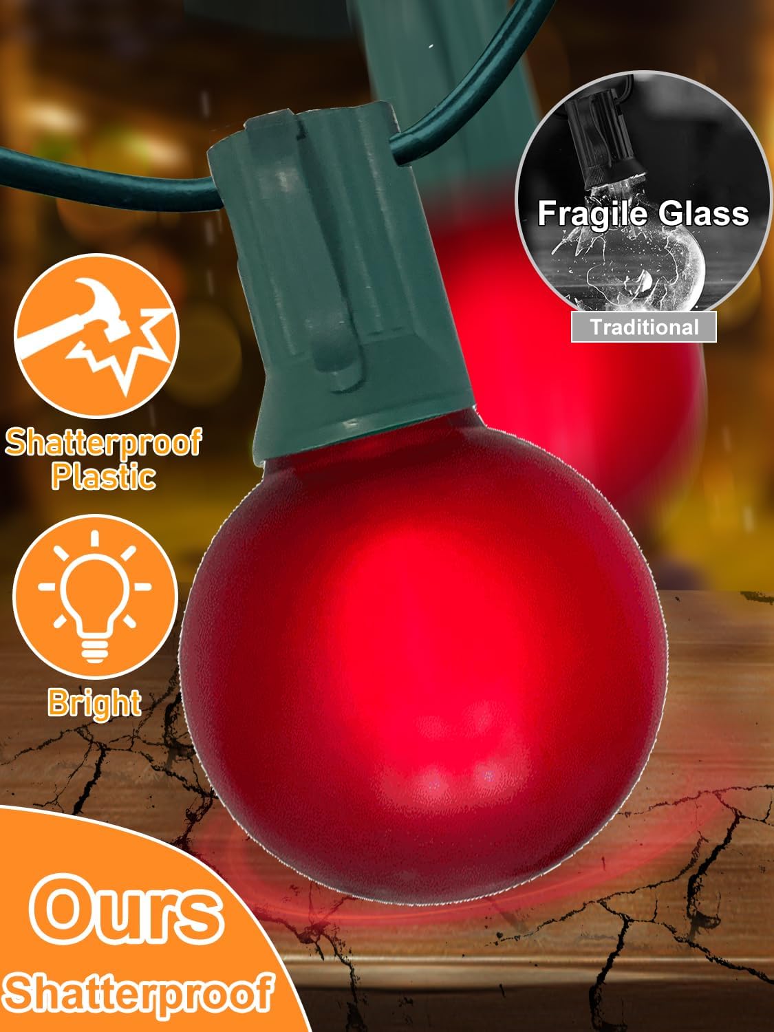 Cadena luces Navidad G40 50ft 27 LED rojo y verde