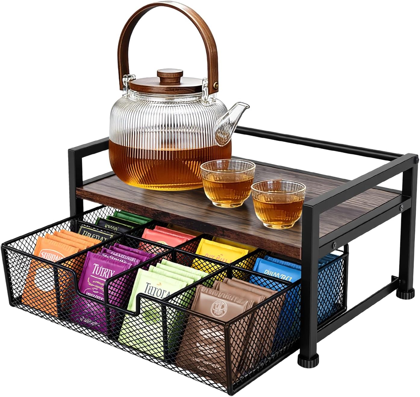 Caja madera organizador bolsas té 8 compartimentos cocina oficina