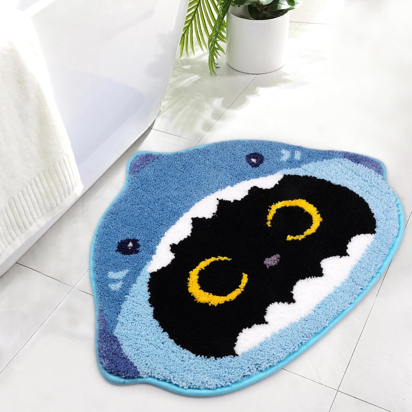 Alfombras baño forma tiburón gato 24x20pulg color azul