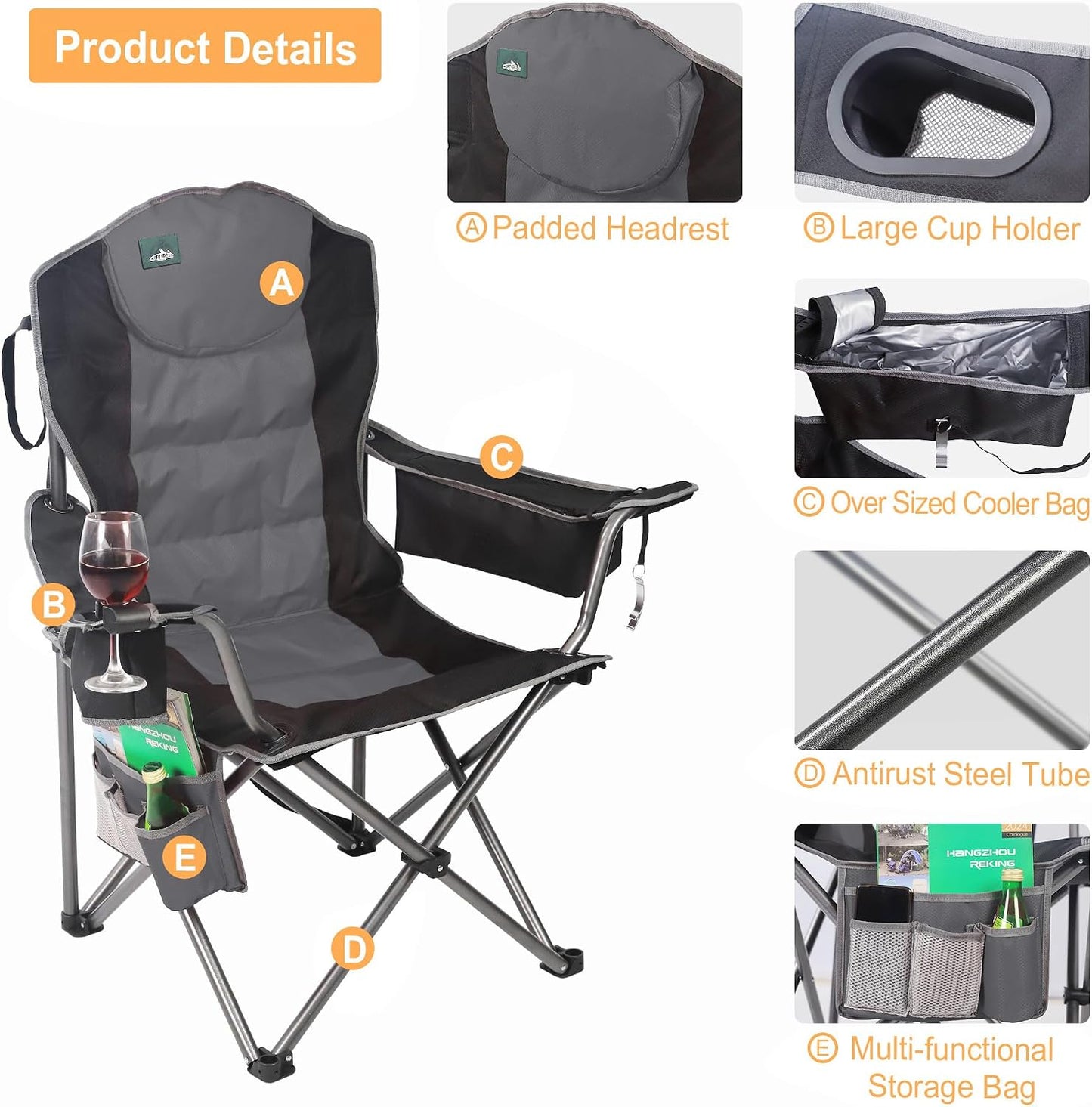 Silla campamento gran tamaño plegable acolchada soporta