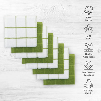 Paquete 6 toallas cocina algodón terry suave absorbente verde