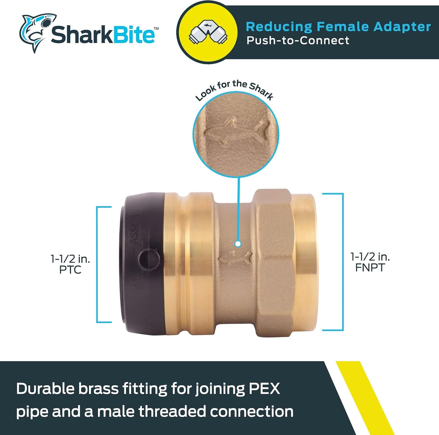 Adaptador FNPT 1-1/2 pulg para tubo PEX cobre CPVC