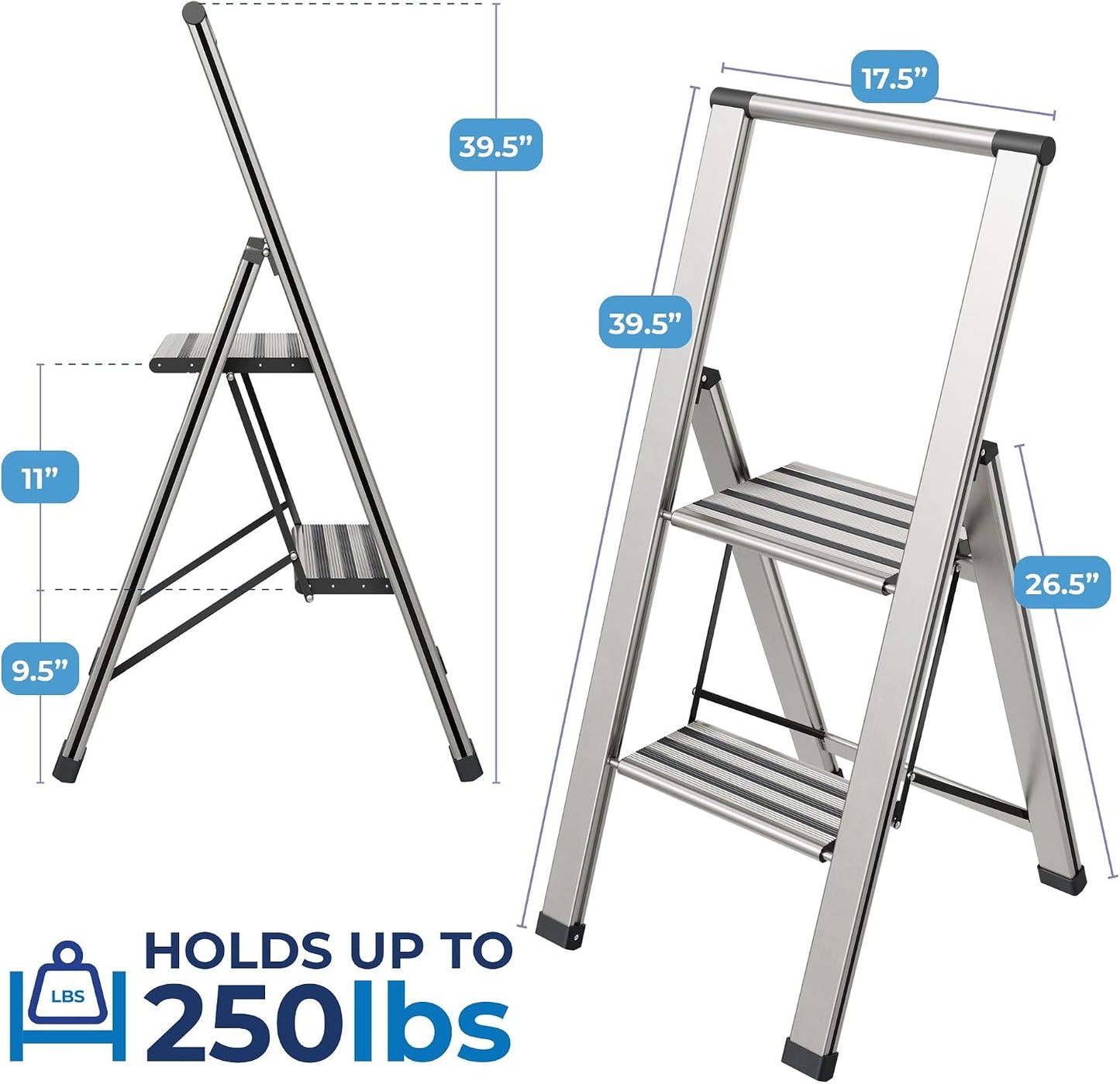 Escalera plegable 2 escalones aluminio moderno antiderrap