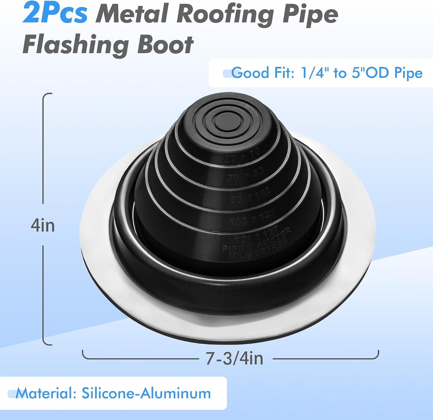 Ventilaciones techo metal botas tuberias 1/4-5pulg