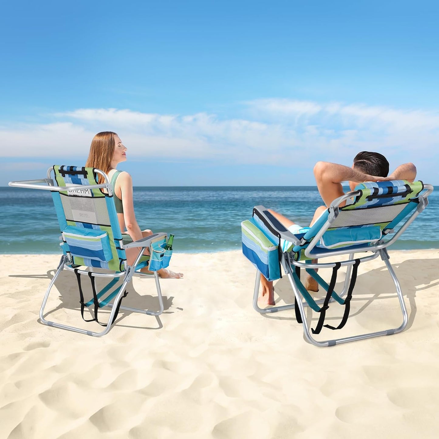 2 Sillas playa 5 posiciones con bolsa frío y portavasos